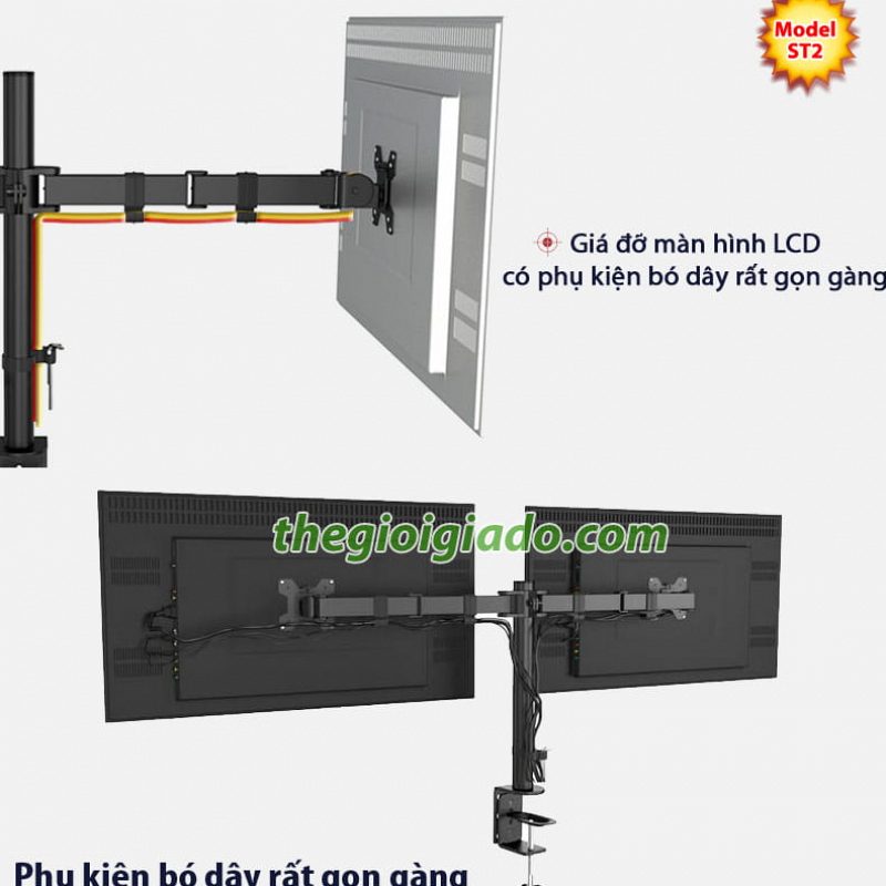 Gi&aacute; đỡ 2 m&agrave;n h&igrave;nh LCD tr&ecirc;n b&agrave;n l&agrave;m việc,gi&aacute; đỡ m&agrave;n h&igrave;nh lcd kiểu kẹp
