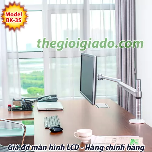 Giá đỡ màn hình LCD ĐƠN trên bàn làm việc loại tay dài 2 khuỷu BK-3S