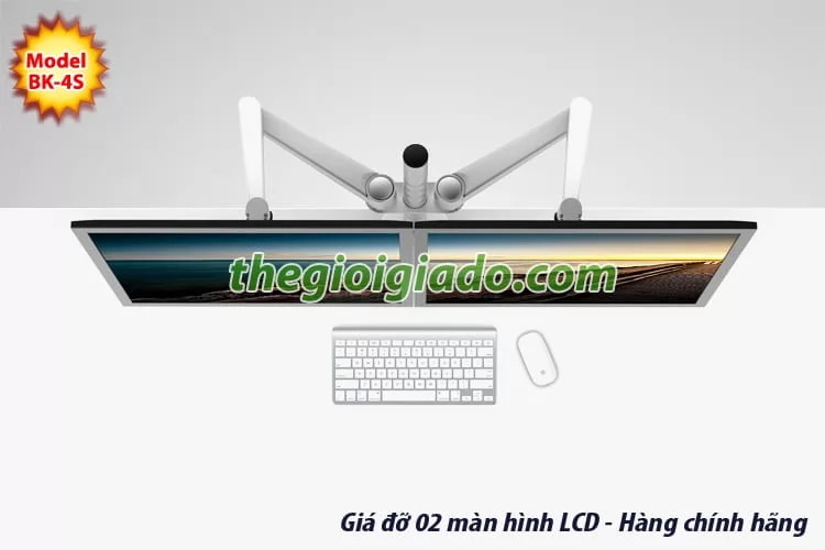 Giá đỡ 02 màn hình LCD trên bàn làm việc loại tay dài 2 khuỷu BK-4S