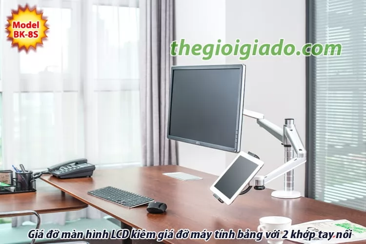 Giá đỡ màn hình LCD tay dài KIÊM giá đỡ MÁY TÍNH BẢNG tay dài BK-8S